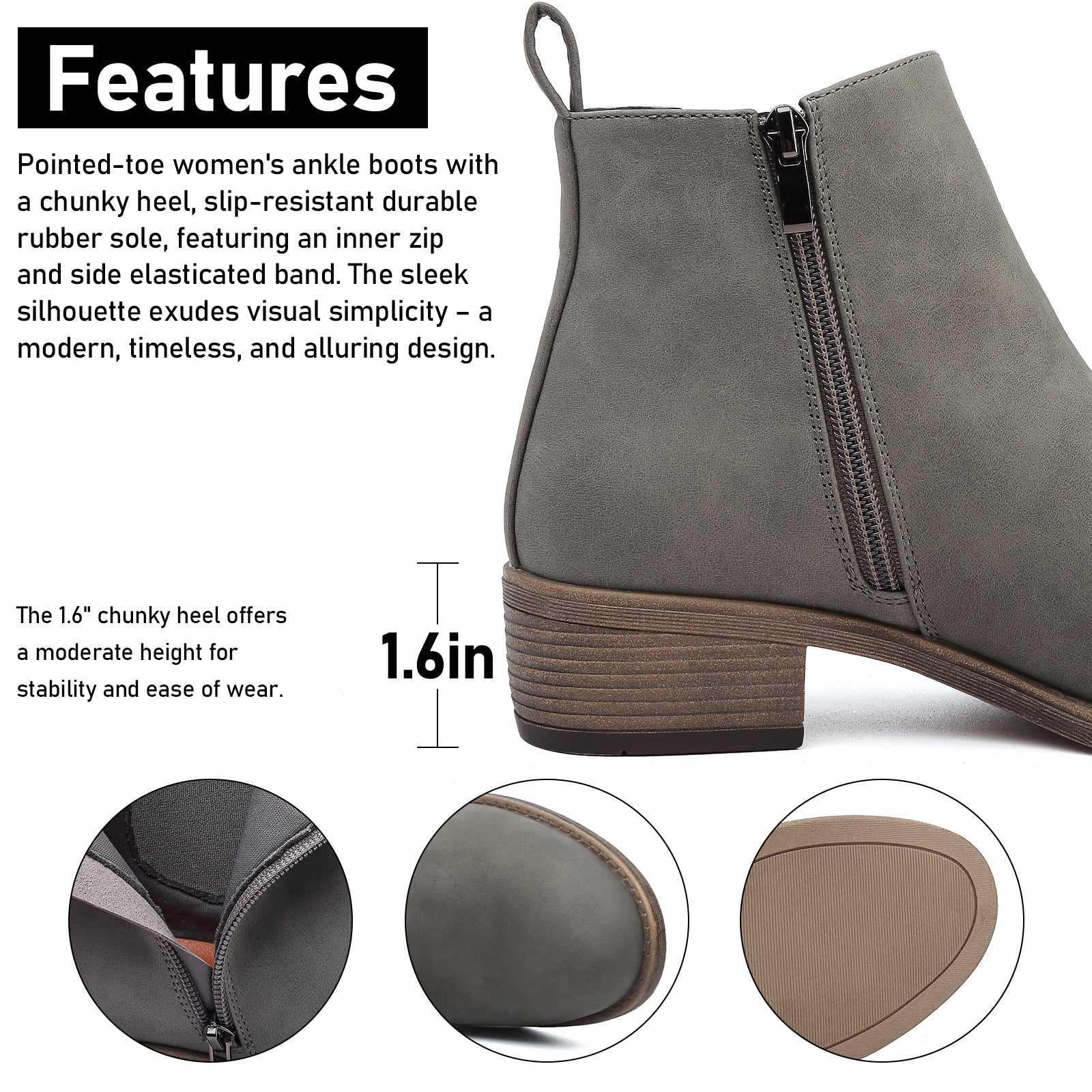 Maxome Stiefeletten Damen Knöchelstiefel Mit Reißverschluss Wasserdichte Leder Stiefeletten Stylische Chelsea Boots Mit Niedrigem Absatz Spitze Zehen Freizeitschuhe Herbst Winter Damenstiefel Schwarz