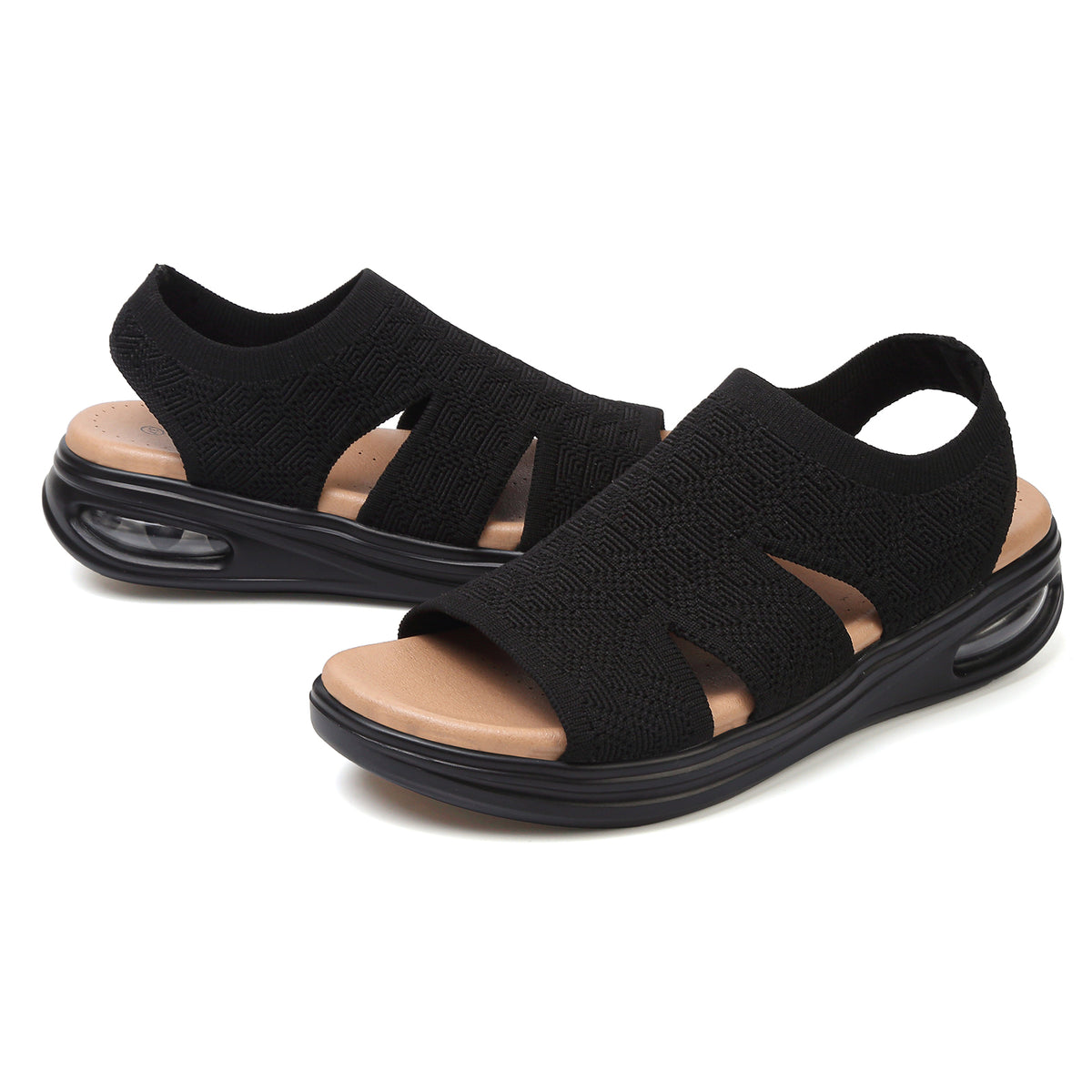 Women's Summer Walking Sandals Slip On Air Cushion Support Platform Sandals Open Toe Ankle Strap Dress Sandal Shoes