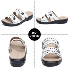 Women's Flat Sandals Dressy Summer Open Toe Comfortable Walking Sandal Arch Support Slide Sandals Adjustable Strap Slip On Ladies Sandals