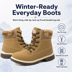 ziitop Winter Boots for Women Waterproof Snow Boots with Side Zip Fur Lined Ankle Walking Shoes Classic Lace Up Ladies Furry Warm Mid Calf Fashion Booties