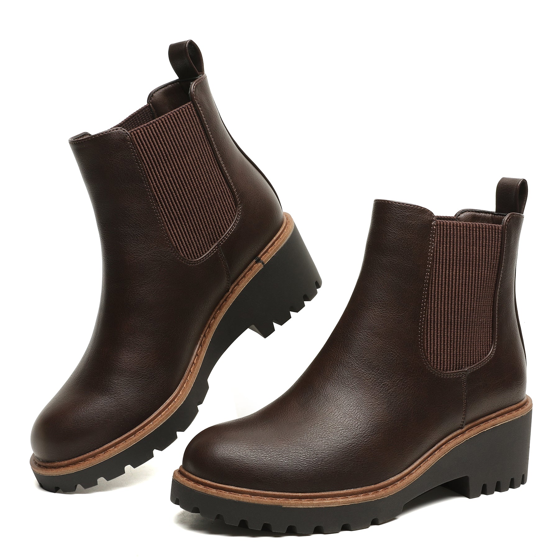 Women's Wedge Chelsea Boots Elastic Platform Lug Sole Slip on Ankle Booties