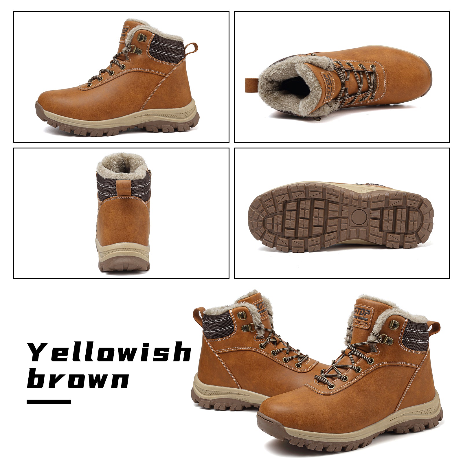 ziitop Winter Snow Boots Mens Walking Boots Waterproof Hiking Boots Warm Ankle Boots Mid Lace-up Non-Slip Outdoor Trekking Shoes