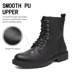 Women’s Combat Boots Lace Up Fall Ankle Booties with Side Zipper Low Heel