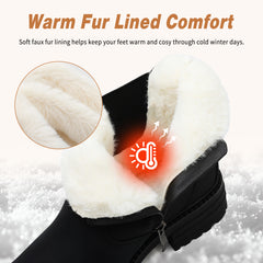 ziitop Winter Snow Boots for Women Fur Lined Ankle Chelsea Boots with Side Zip Waterproof Walking Shoes Ladies Warm Winter Booties Slip On Casual Comfort Footwear