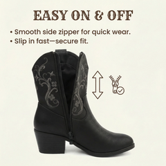 BKWHDAY Women’s Western Short Cowboy Boots, Cowgirl Ankle Boots with Embroidered Design and Side Zipper