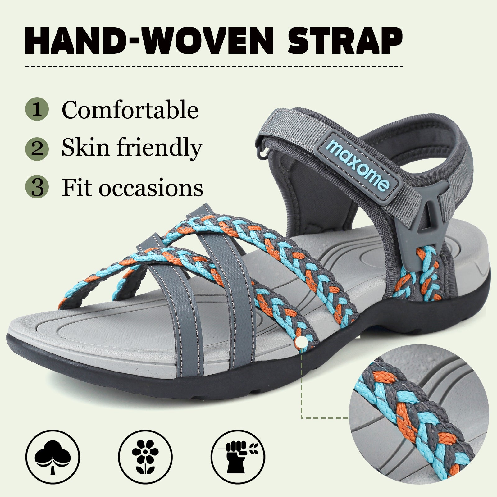 Maxome Women's Summer Walking Sandals Comfortable Sports Sandals Casual Hook Loop Strap Beach Sandals