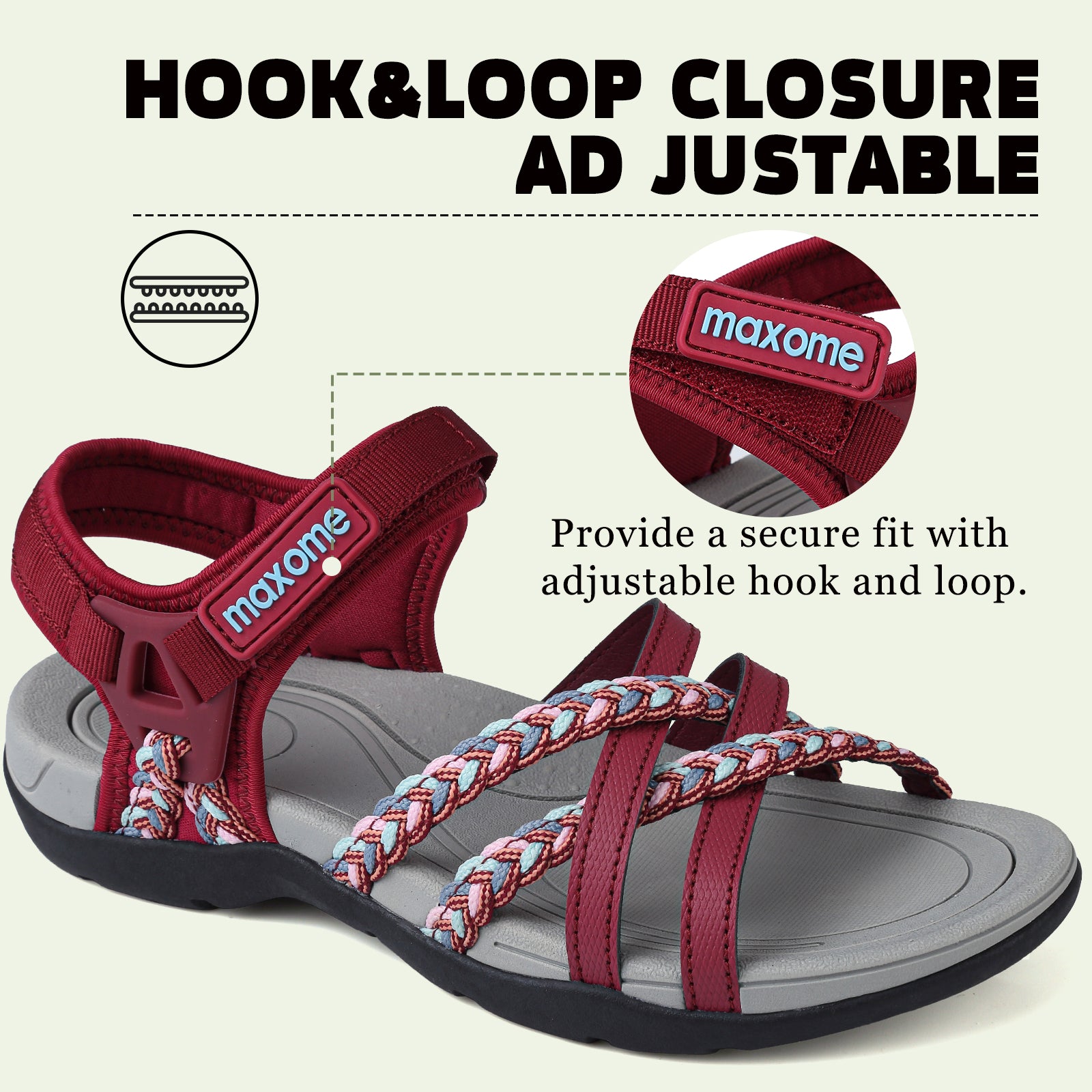 Maxome Women's Summer Walking Sandals Comfortable Sports Sandals Casual Hook Loop Strap Beach Sandals