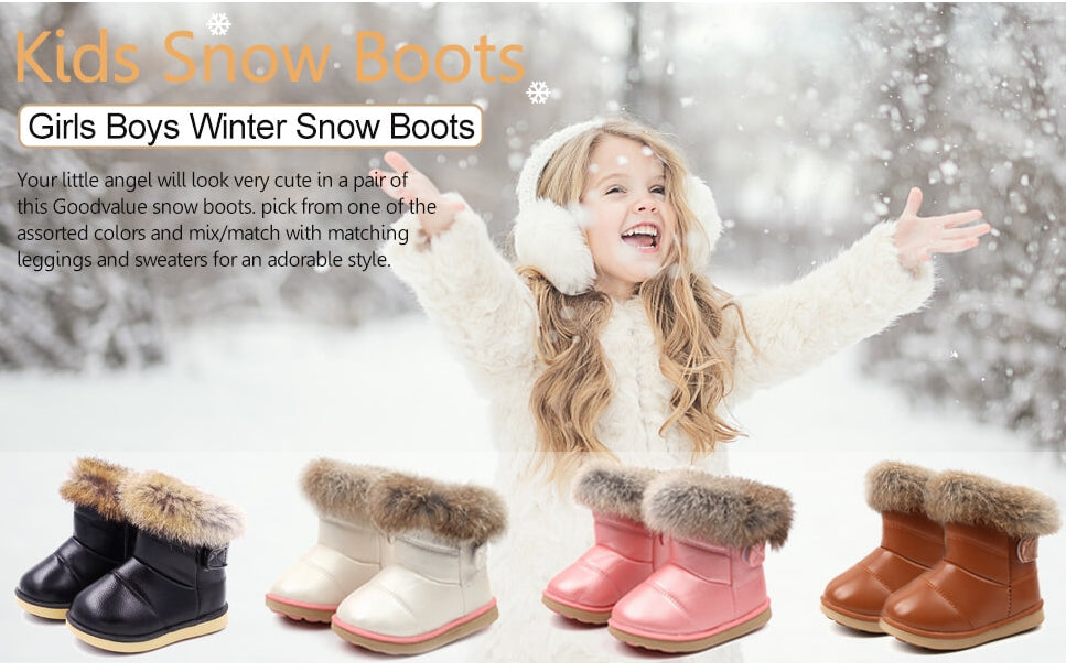 Kids Snow Boots Toddler Girls Boys Waterproof Toddler Winter Boots Lightweight Fur Lined Winter Shoes Outdoor Indoor Baby Walking Boots (Toddler/Little Kid)
