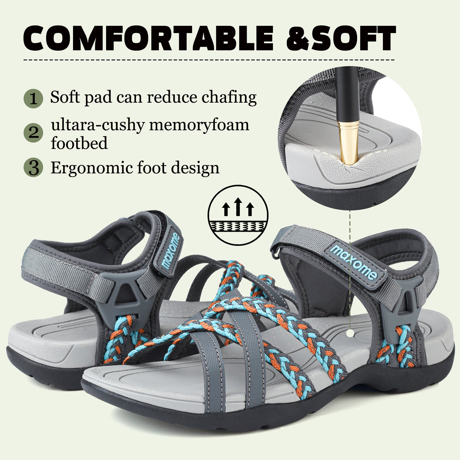 Maxome Women's Summer Walking Sandals Comfortable Sports Sandals Casual Hook Loop Strap Beach Sandals