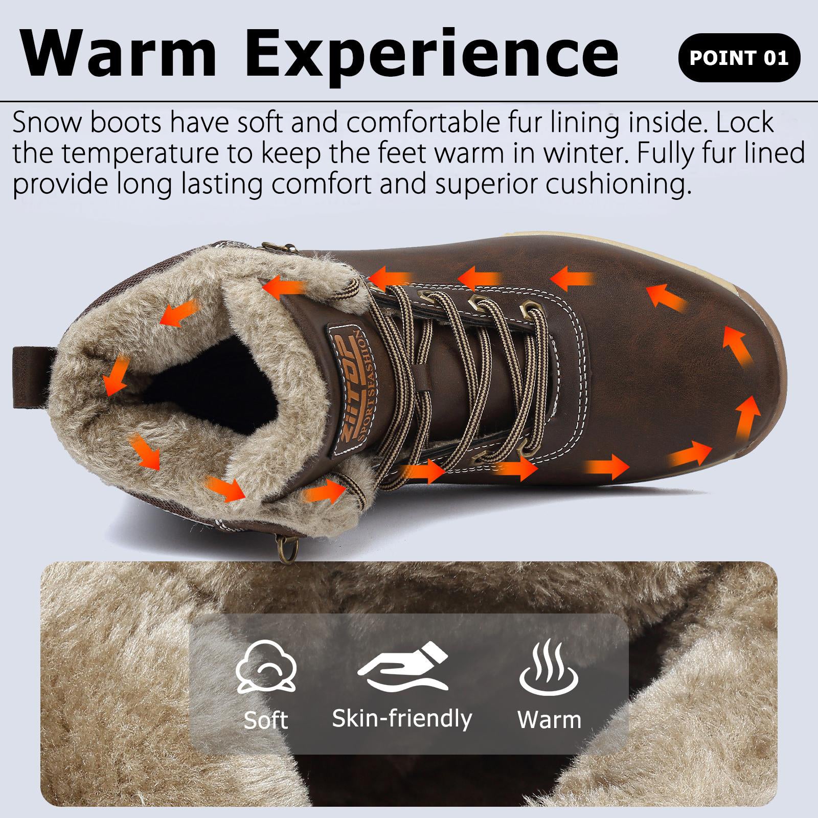 ziitop Winter Snow Boots Mens Walking Boots Waterproof Hiking Boots Warm Ankle Boots Mid Lace-up Non-Slip Outdoor Trekking Shoes
