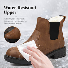 ziitop Winter Snow Boots for Women Fur Lined Ankle Chelsea Boots with Side Zip Waterproof Walking Shoes Ladies Warm Winter Booties Slip On Casual Comfort Footwear