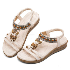 Womens Flat Sandals Dressy Bohemian Flats Summer Comfortable Ankle Strap Outdoor Walking Shoes