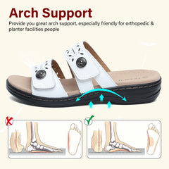 Women's Flat Sandals Dressy Summer Open Toe Comfortable Walking Sandal Arch Support Slide Sandals Adjustable Strap Slip On Ladies Sandals