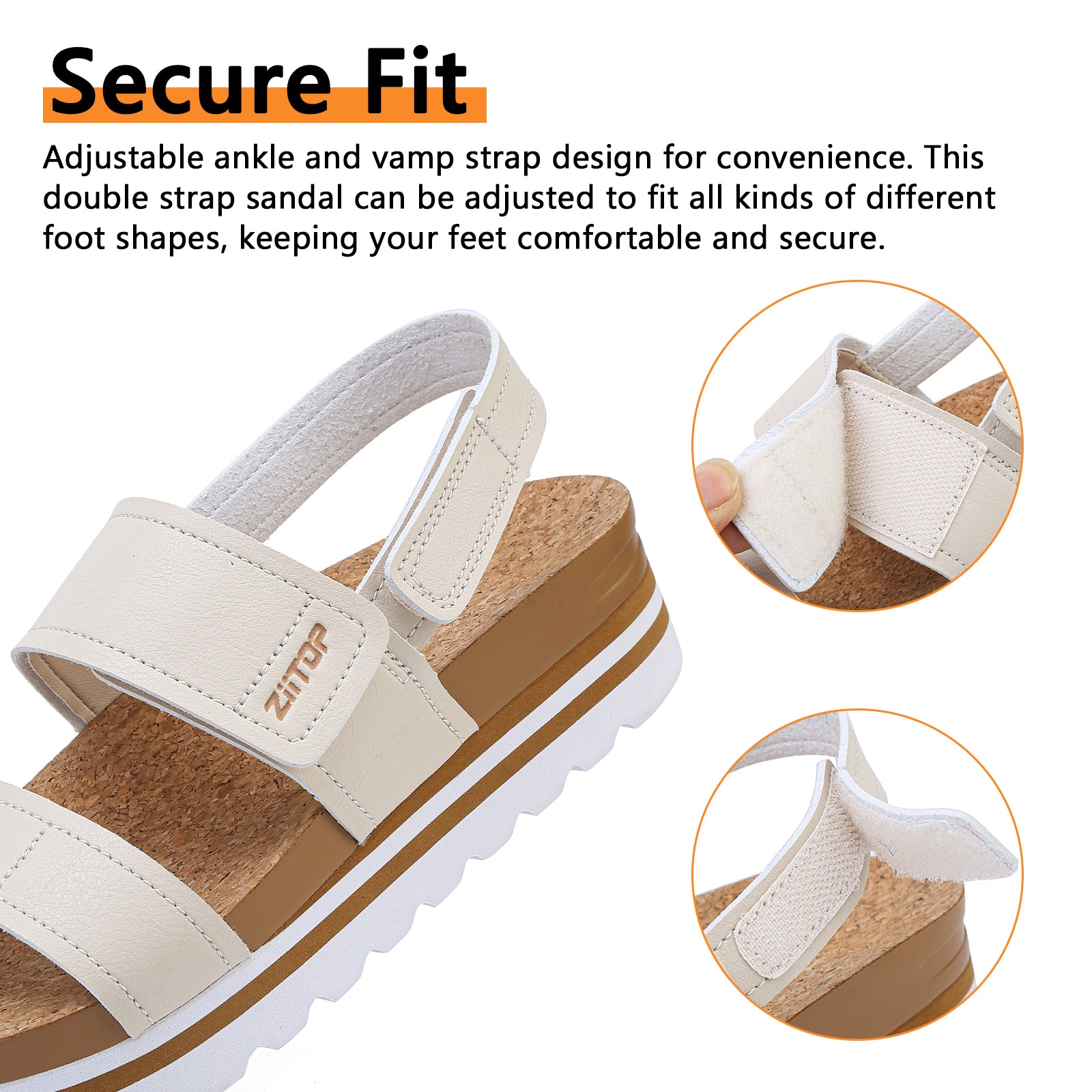 ziitop Platform Sandals for Women Orthopedic Sandals Ladies Wedge Wide Fit Cork Footbed Adjustable Strappy Open Toe Chunky Beach Summer Shoes