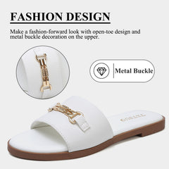 Womens Sandals Dressy Comfortable Slide Sandals Open Toe Slip On Flat Sandals for Summer Beach Vacation