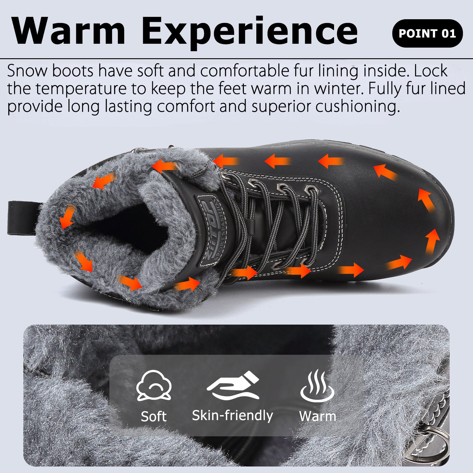 ziitop Winter Snow Boots Mens Walking Boots Waterproof Hiking Boots Warm Ankle Boots Mid Lace-up Non-Slip Outdoor Trekking Shoes