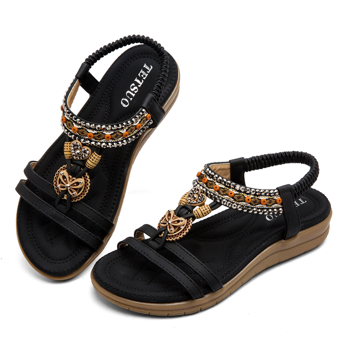 Womens Flat Sandals Dressy Bohemian Flats Summer Comfortable Ankle Strap Outdoor Walking Shoes