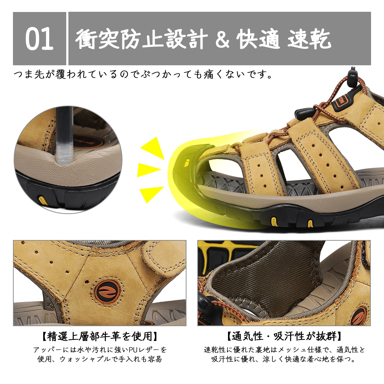 [Shoton] スポーツ サンダル メンズ 外履き スニーカーサンダル アウトドアサンダル 水陸両用 スポーツサンダル 登山サンダル おしゃれ 夏用 つま先保護 軽量 防滑 速乾 通気 カジュアルサンダル