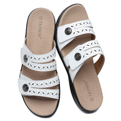 Women's Flat Sandals Dressy Summer Open Toe Comfortable Walking Sandal Arch Support Slide Sandals Adjustable Strap Slip On Ladies Sandals