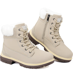 ziitop Winter Boots for Women Waterproof Snow Boots with Side Zip Fur Lined Ankle Walking Shoes Classic Lace Up Ladies Furry Warm Mid Calf Fashion Booties