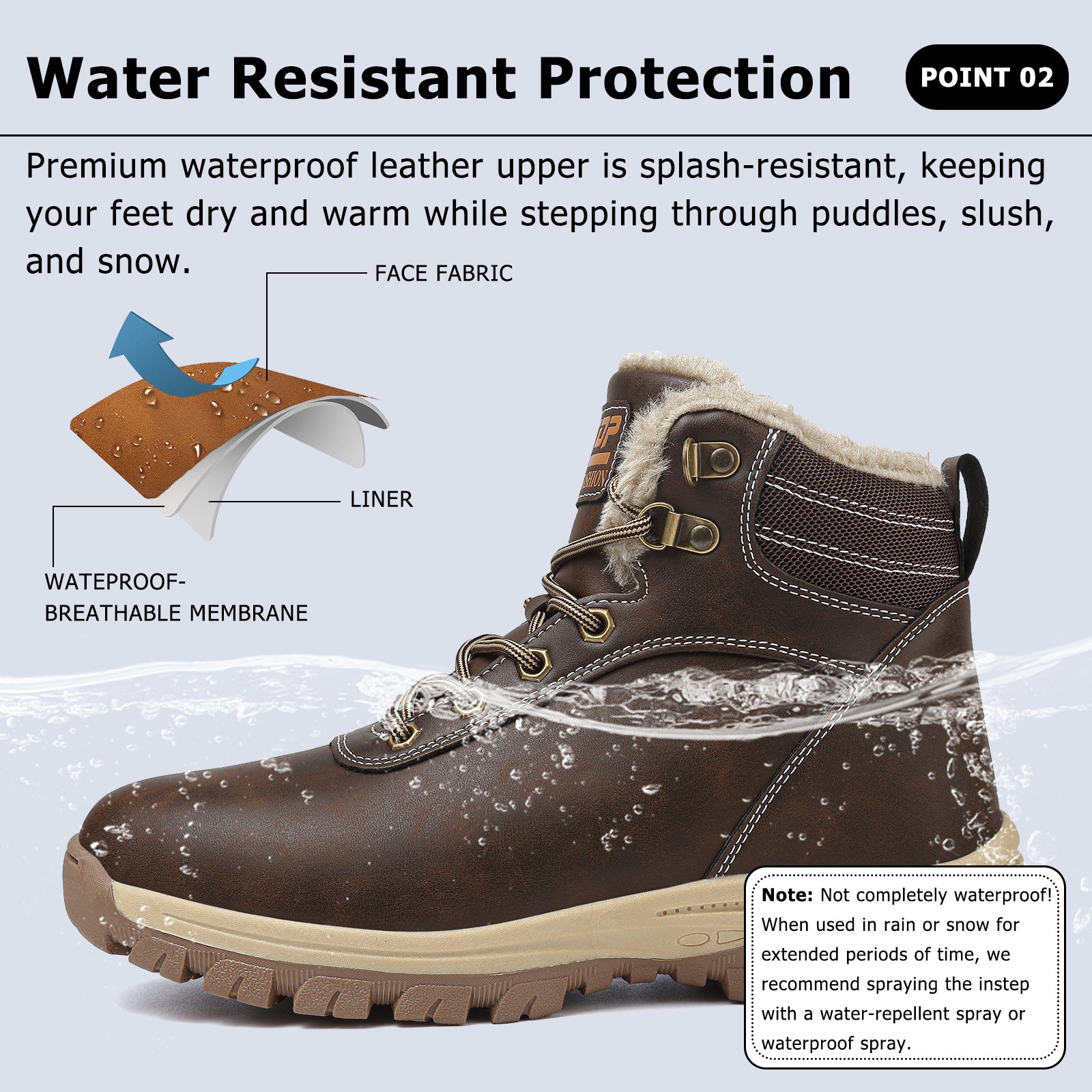 ziitop Winter Snow Boots Mens Walking Boots Waterproof Hiking Boots Warm Ankle Boots Mid Lace-up Non-Slip Outdoor Trekking Shoes