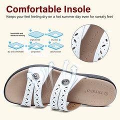 Women's Flat Sandals Dressy Summer Open Toe Comfortable Walking Sandal Arch Support Slide Sandals Adjustable Strap Slip On Ladies Sandals
