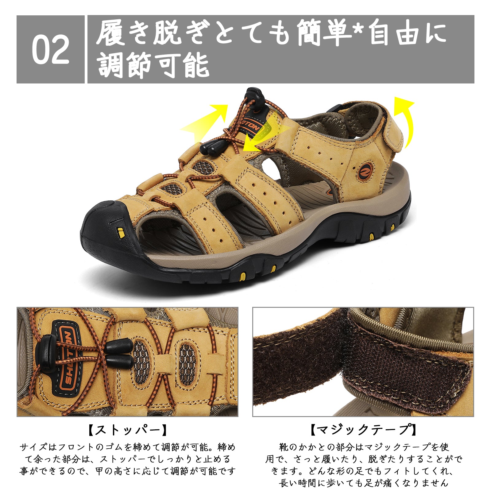 [Shoton] スポーツ サンダル メンズ 外履き スニーカーサンダル アウトドアサンダル 水陸両用 スポーツサンダル 登山サンダル おしゃれ 夏用 つま先保護 軽量 防滑 速乾 通気 カジュアルサンダル