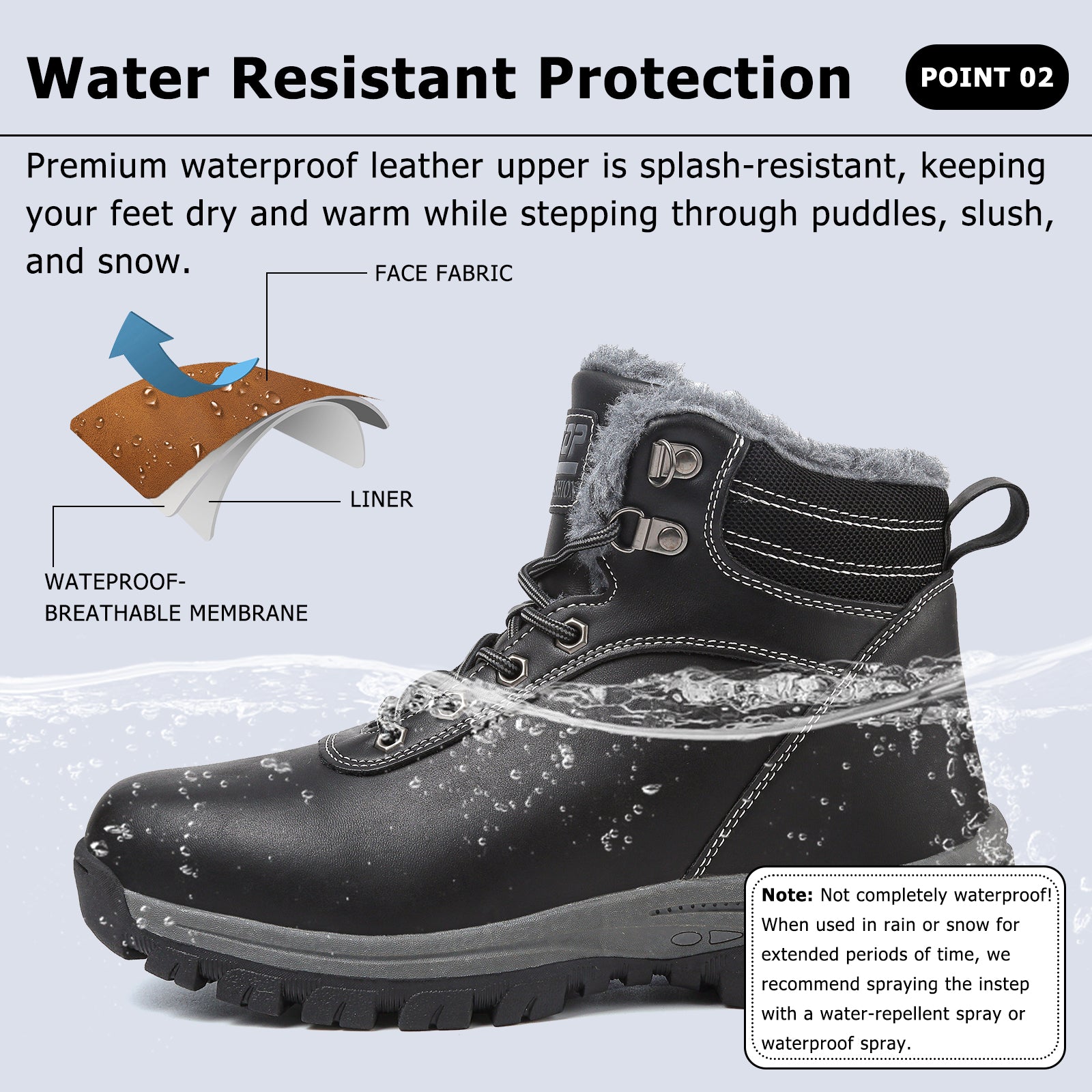 ziitop Winter Snow Boots Mens Walking Boots Waterproof Hiking Boots Warm Ankle Boots Mid Lace-up Non-Slip Outdoor Trekking Shoes