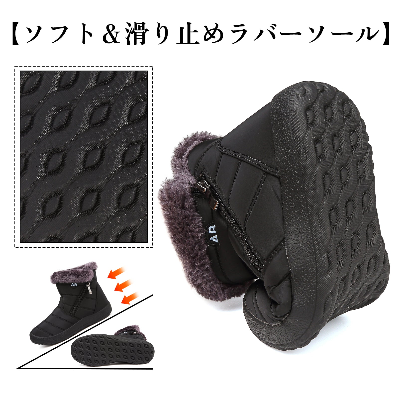 [Maxome] スノーブーツ レディース スノーシューズ ジッパー 防寒ブーツ 冬靴 裏起毛 雪用ブーツ ショートブーツ 雪靴 綿靴 保温 軽量 滑り止め 脱ぎ履き便利 通勤 通学 雪対応