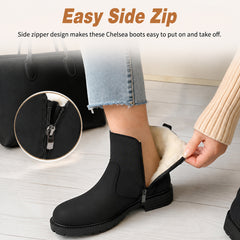 ziitop Winter Snow Boots for Women Fur Lined Ankle Chelsea Boots with Side Zip Waterproof Walking Shoes Ladies Warm Winter Booties Slip On Casual Comfort Footwear