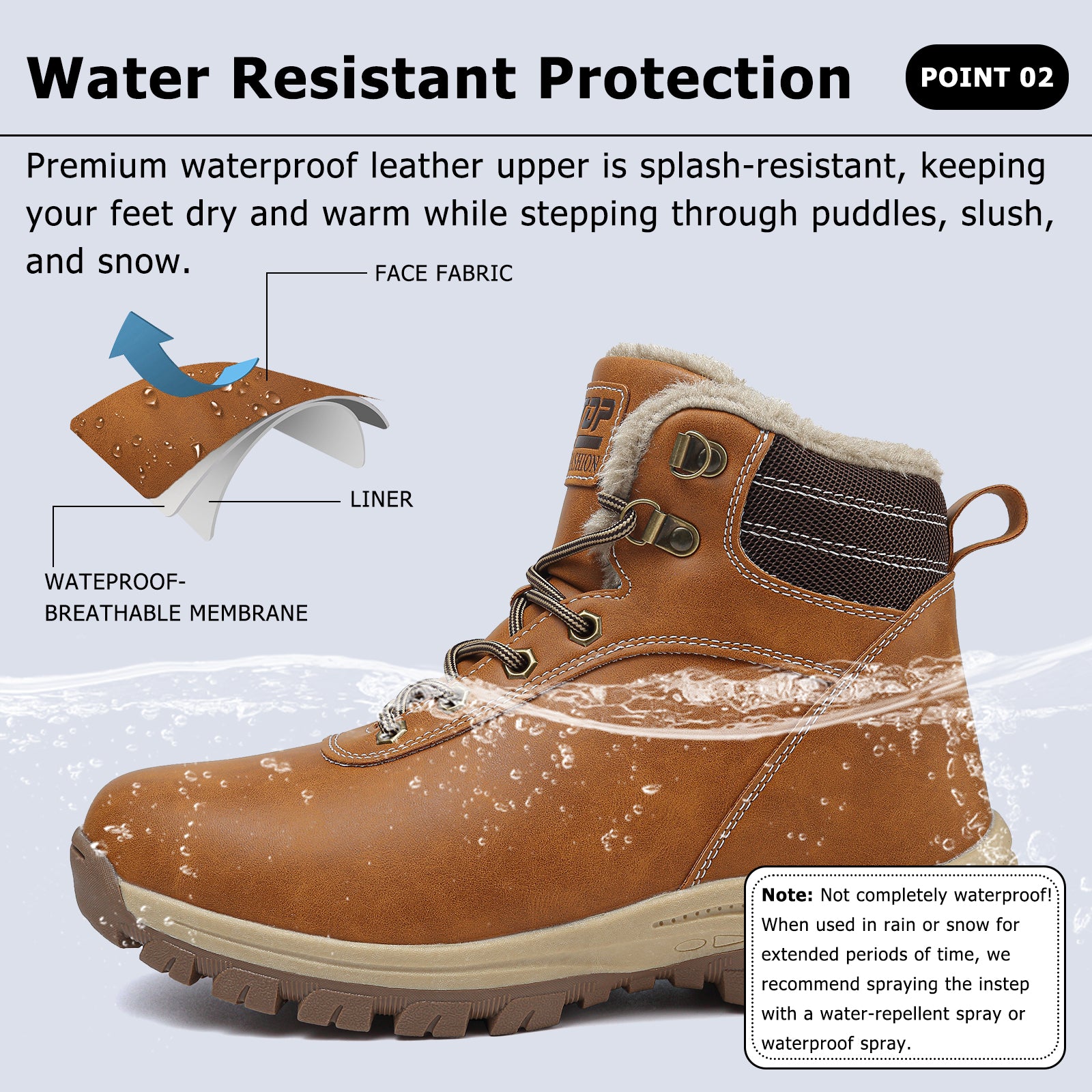 ziitop Winter Snow Boots Mens Walking Boots Waterproof Hiking Boots Warm Ankle Boots Mid Lace-up Non-Slip Outdoor Trekking Shoes