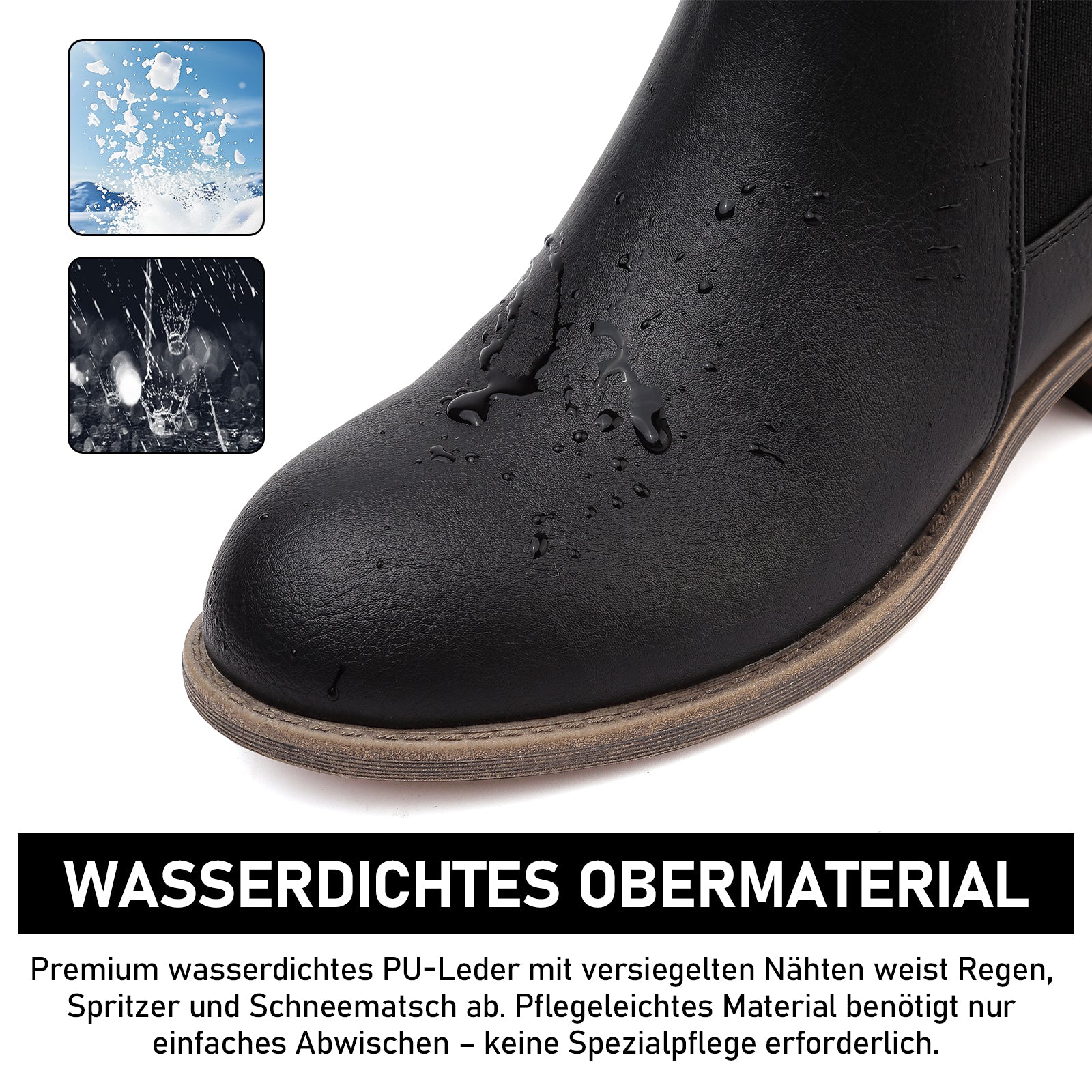 Maxome Stiefeletten Damen Knöchelstiefel Mit Reißverschluss Wasserdichte Leder Stiefeletten Stylische Chelsea Boots Mit Niedrigem Absatz Spitze Zehen Freizeitschuhe Herbst Winter Damenstiefel Schwarz