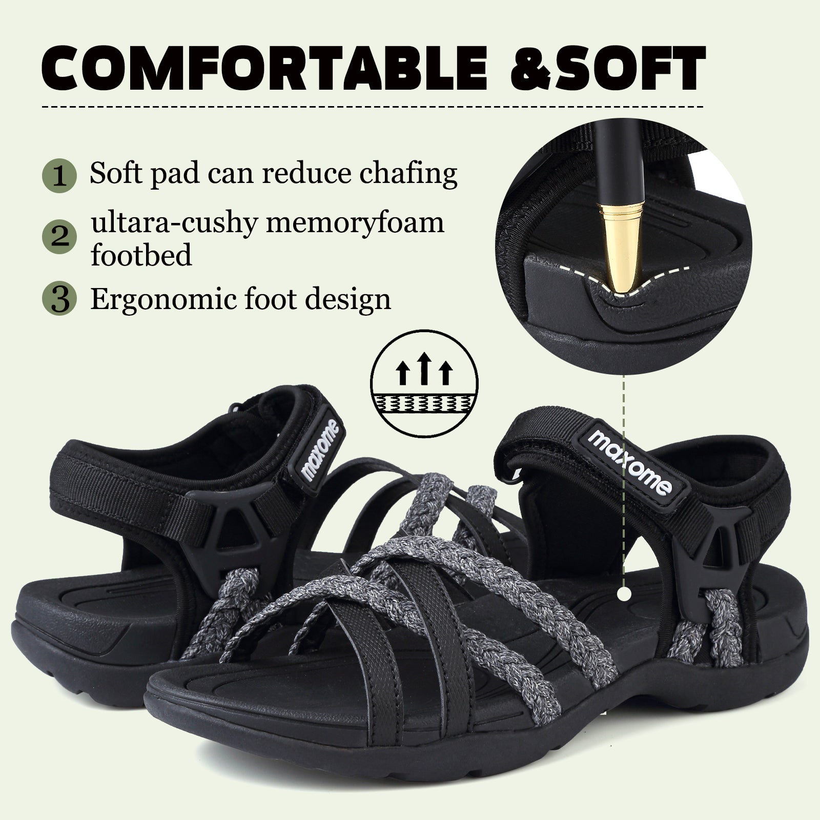 Maxome Women's Summer Walking Sandals Comfortable Sports Sandals Casual Hook Loop Strap Beach Sandals