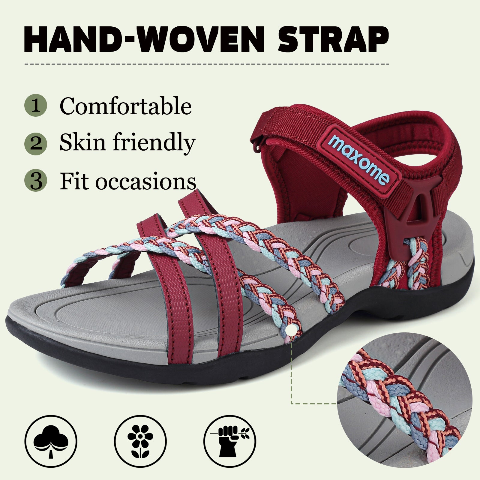 Maxome Women's Summer Walking Sandals Comfortable Sports Sandals Casual Hook Loop Strap Beach Sandals