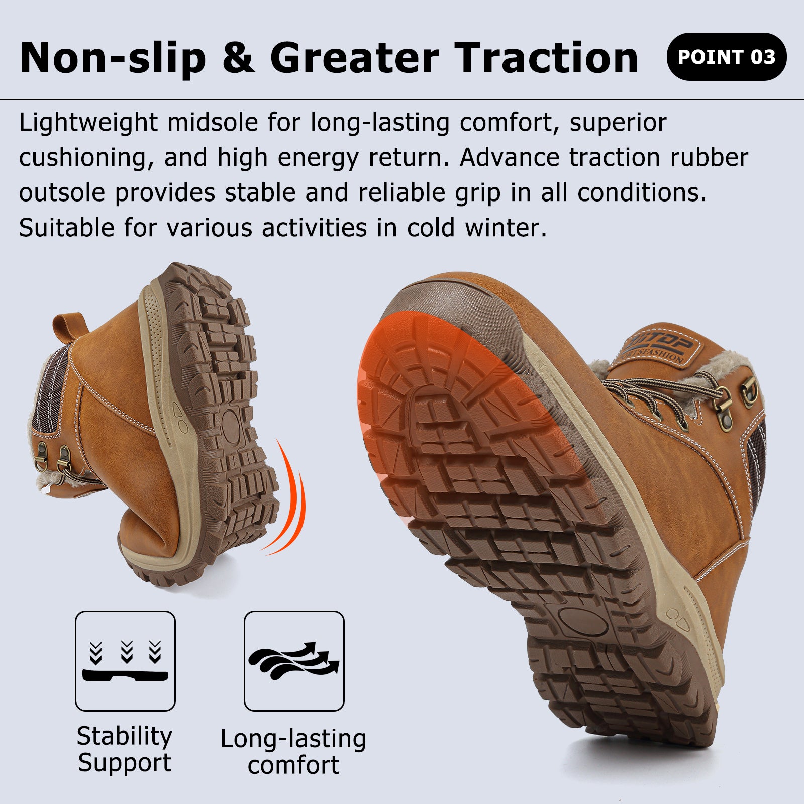 ziitop Winter Snow Boots Mens Walking Boots Waterproof Hiking Boots Warm Ankle Boots Mid Lace-up Non-Slip Outdoor Trekking Shoes