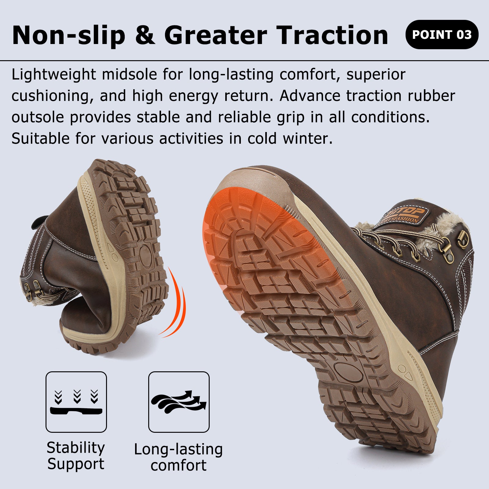 ziitop Winter Snow Boots Mens Walking Boots Waterproof Hiking Boots Warm Ankle Boots Mid Lace-up Non-Slip Outdoor Trekking Shoes