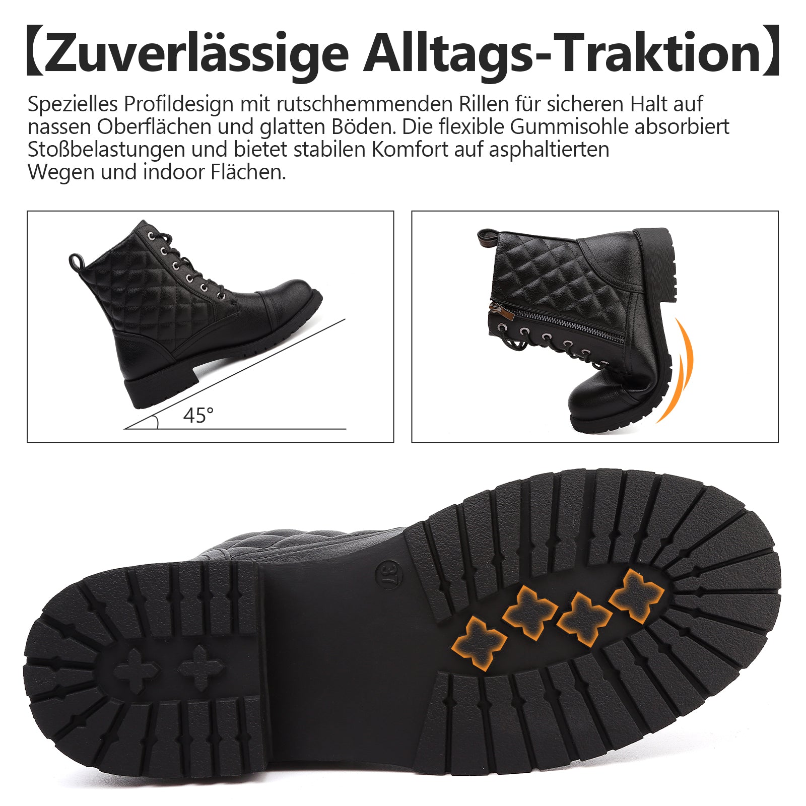 todaysunny Stiefeletten Damen Schnürstiefel Springerstiefel Schwarz Leder Wasserdichte Stiefeletten mit Reißverschluss Niedriger Absatz Schuhe Herbst Winter Combat Boots