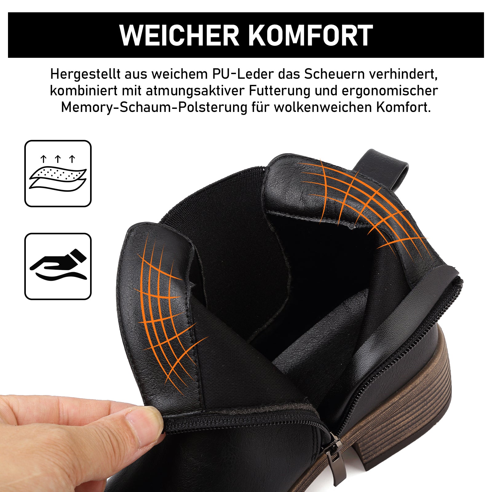 Maxome Stiefeletten Damen Knöchelstiefel Mit Reißverschluss Wasserdichte Leder Stiefeletten Stylische Chelsea Boots Mit Niedrigem Absatz Spitze Zehen Freizeitschuhe Herbst Winter Damenstiefel Schwarz