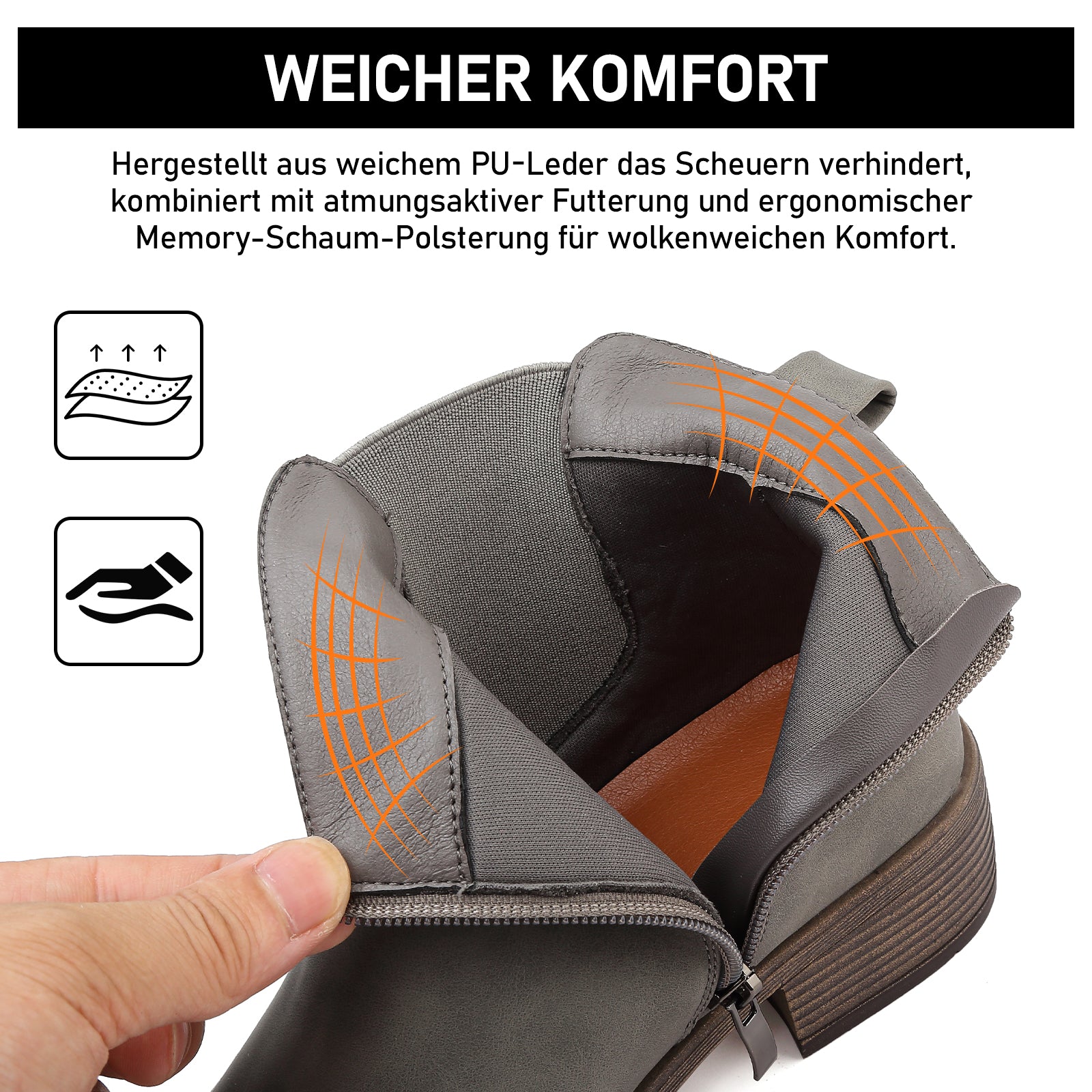 Maxome Stiefeletten Damen Knöchelstiefel Mit Reißverschluss Wasserdichte Leder Stiefeletten Stylische Chelsea Boots Mit Niedrigem Absatz Spitze Zehen Freizeitschuhe Herbst Winter Damenstiefel Schwarz