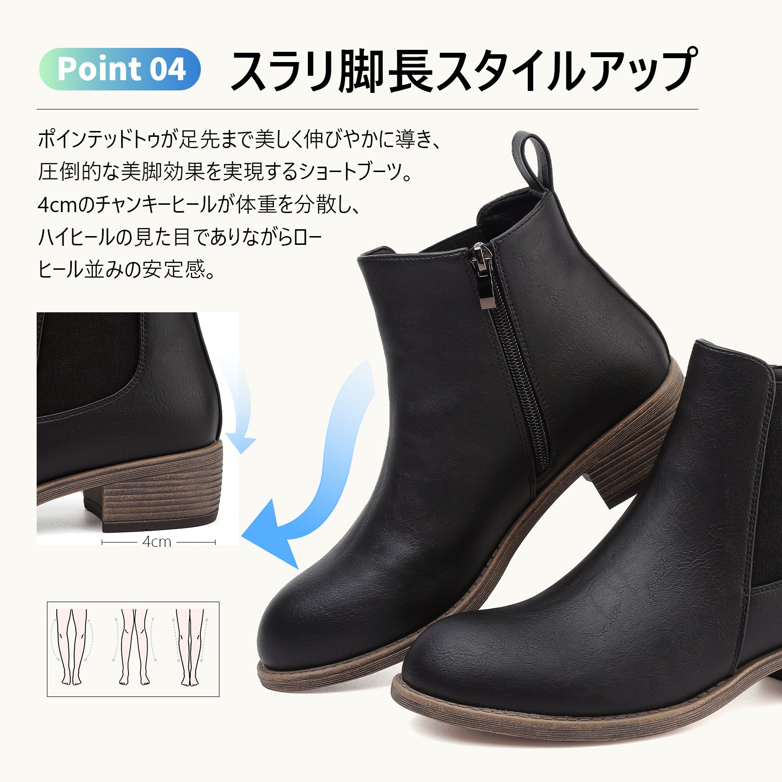 [Hanani] ショートブーツ レディース 歩きやすい 厚底 防水 太ヒール サイドゴアブーツ レディース サイドジップ 黒 無地 革靴 シンプル 美脚 アンクルブーティー 秋 冬用 boots for women