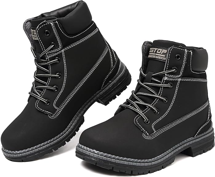 GoodValue Boots For Women Waterproof Ankle Boots Casual Lace Up Hiking Walking Boots Ladies Anti-Slip Outdoor Short Boots Lightweight Low Heel Fall Boots