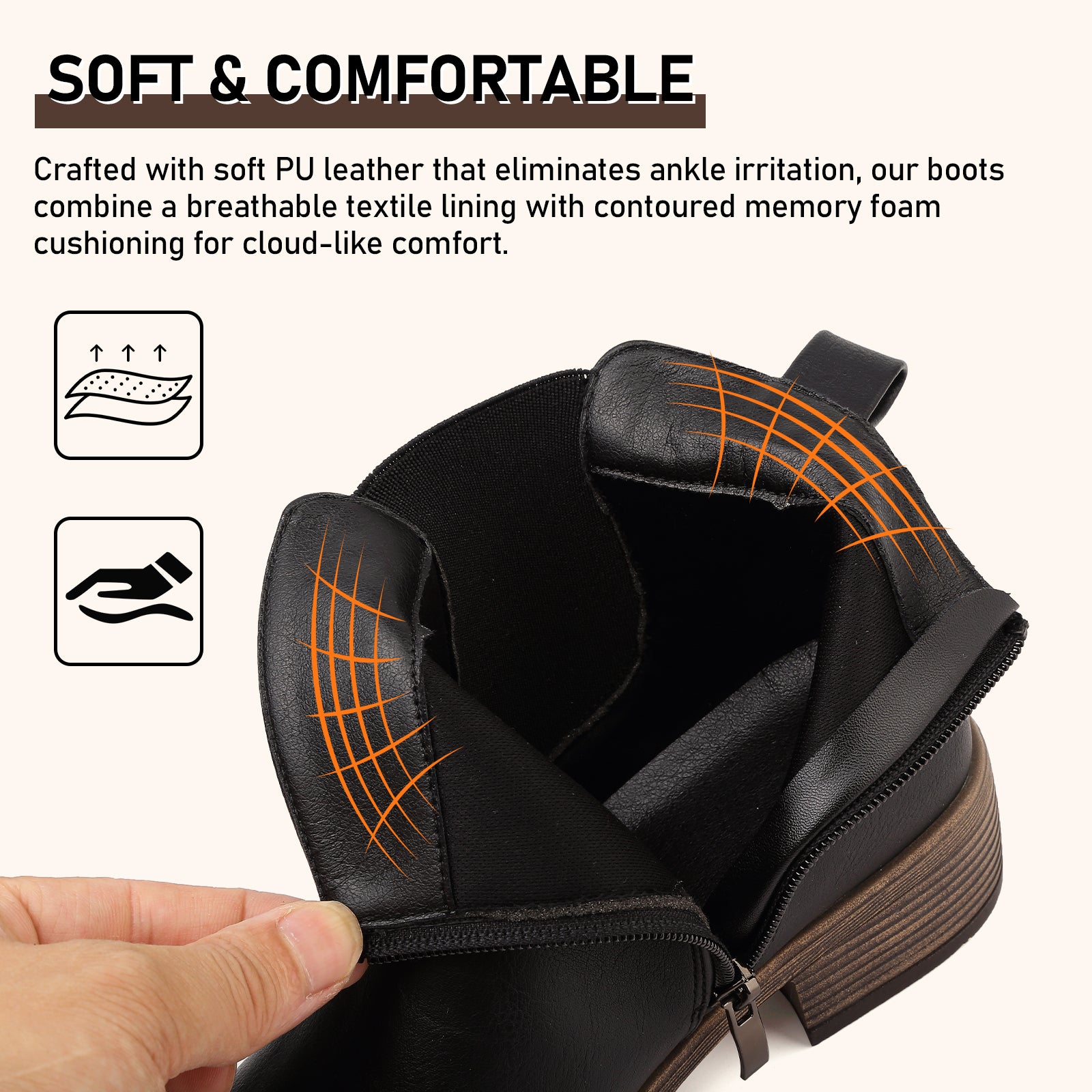 ziitop Ankle Boots for Women Waterproof Walking Boots Fashion Chelsea Booties Side Zip Low Heel Shoes Pointed Toe Casual Short Booties Black Brown
