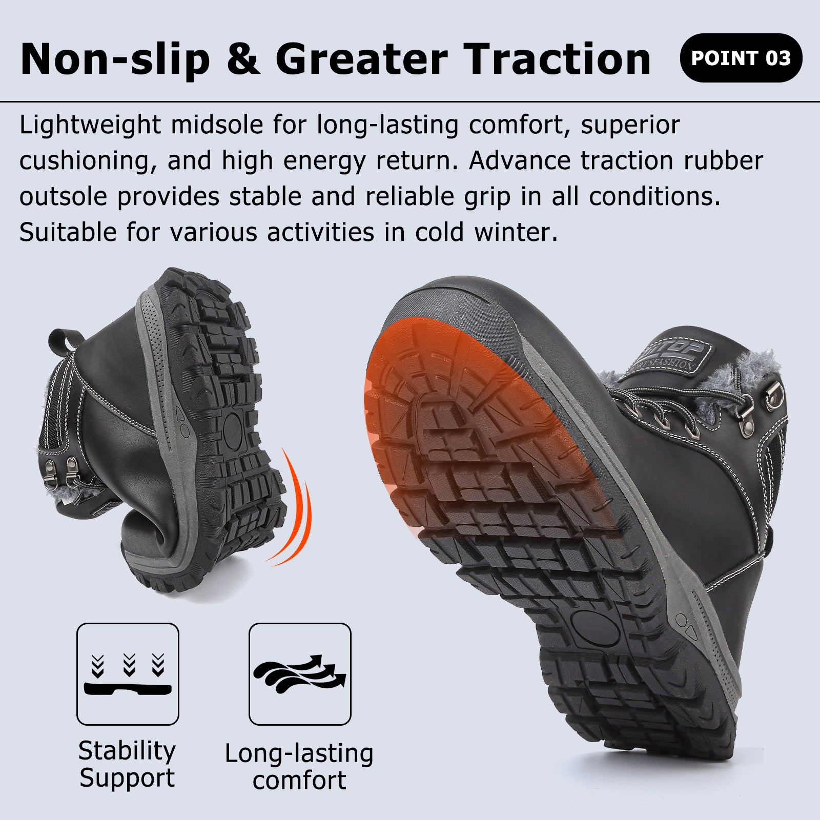 ziitop Winter Snow Boots Mens Walking Boots Waterproof Hiking Boots Warm Ankle Boots Mid Lace-up Non-Slip Outdoor Trekking Shoes