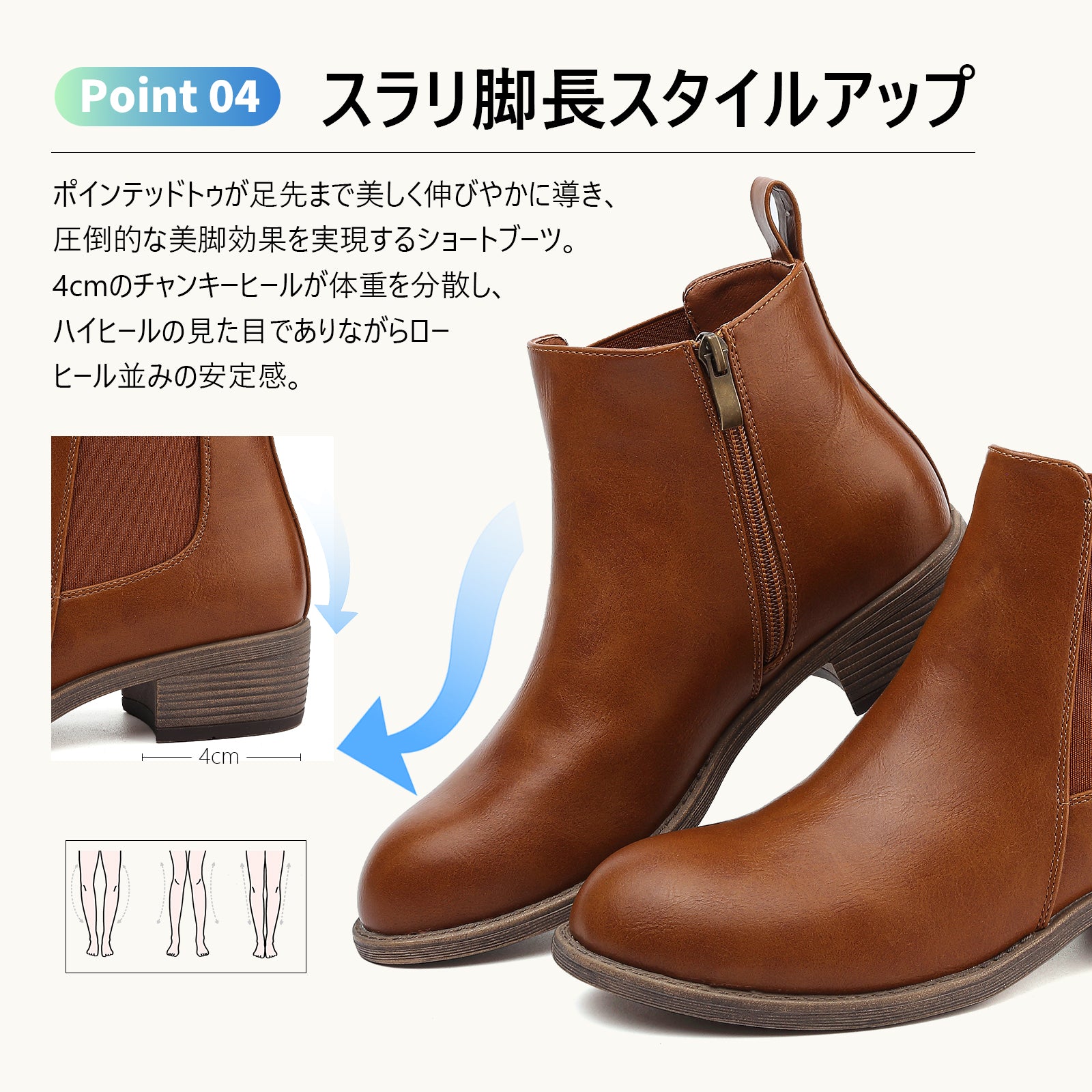 [Hanani] ショートブーツ レディース 歩きやすい 厚底 防水 太ヒール サイドゴアブーツ レディース サイドジップ 黒 無地 革靴 シンプル 美脚 アンクルブーティー 秋 冬用 boots for women