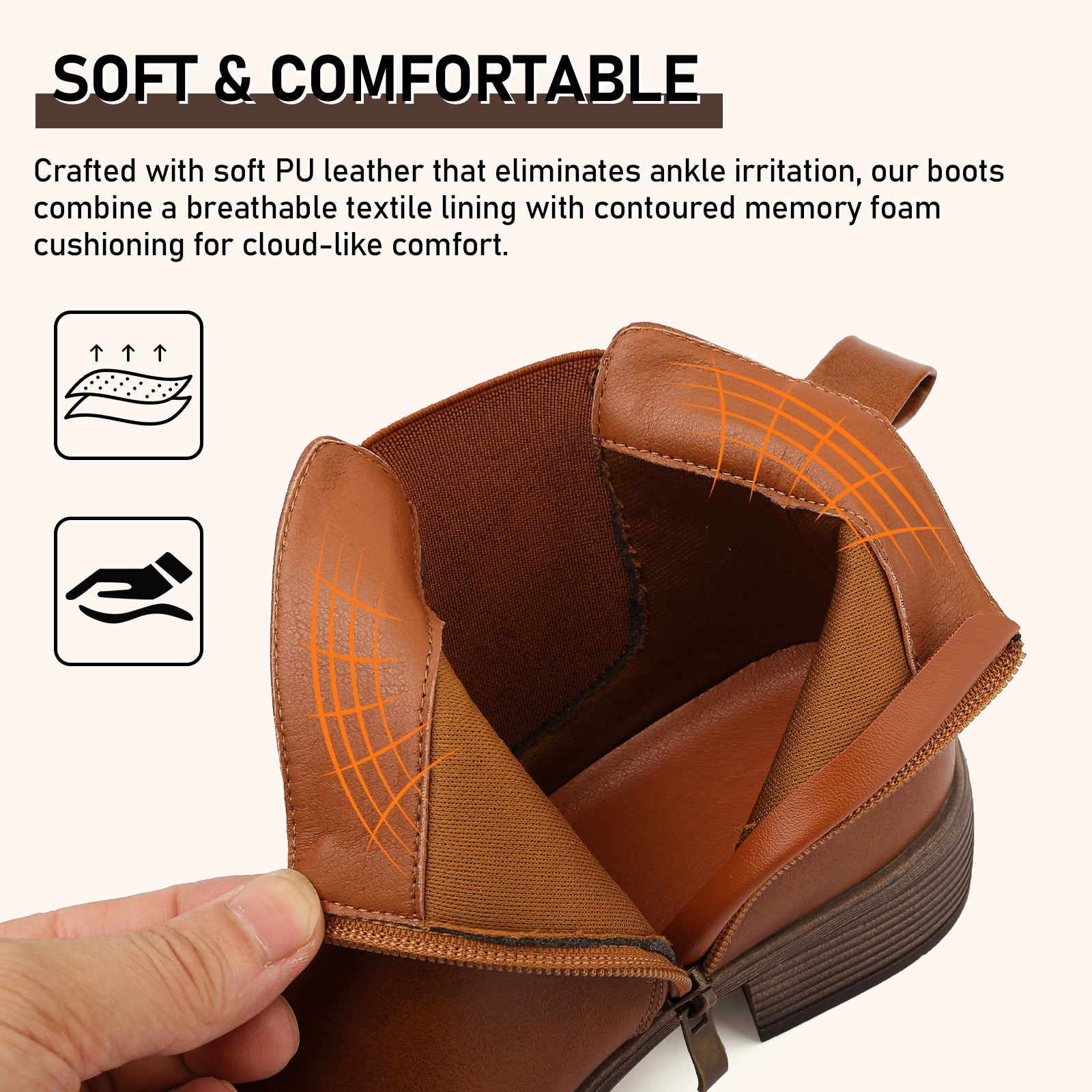ziitop Ankle Boots for Women Waterproof Walking Boots Fashion Chelsea Booties Side Zip Low Heel Shoes Pointed Toe Casual Short Booties Black Brown