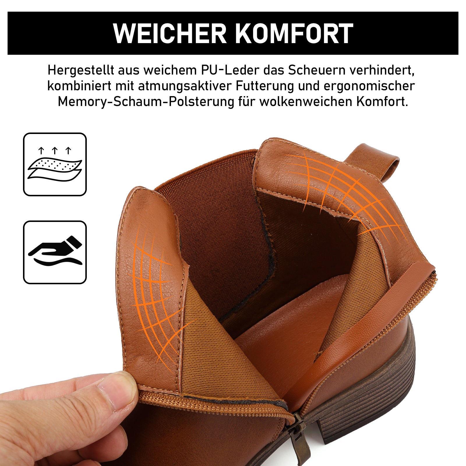 Maxome Stiefeletten Damen Knöchelstiefel Mit Reißverschluss Wasserdichte Leder Stiefeletten Stylische Chelsea Boots Mit Niedrigem Absatz Spitze Zehen Freizeitschuhe Herbst Winter Damenstiefel Schwarz