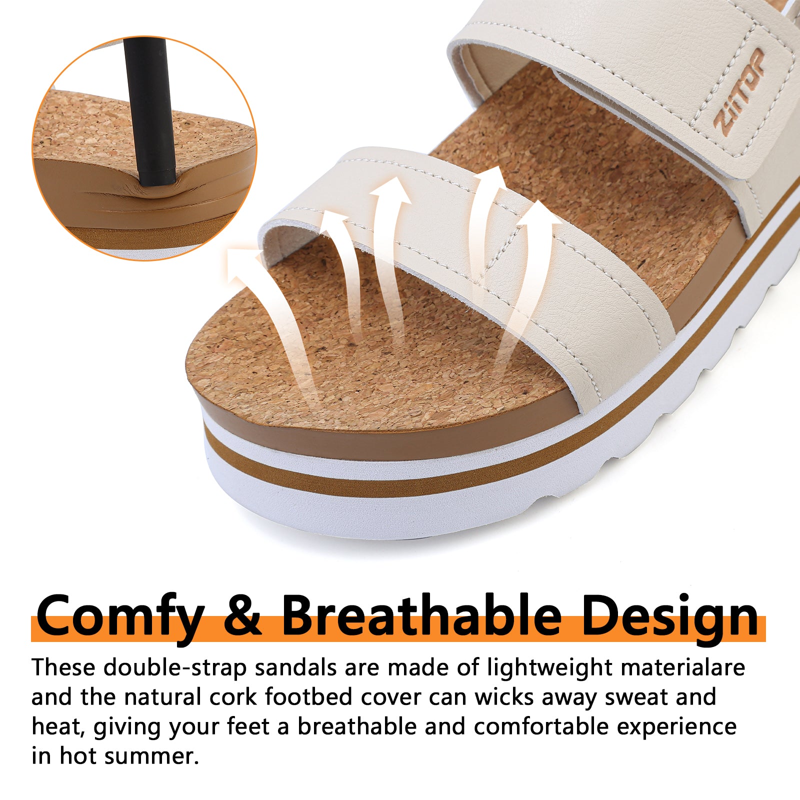 ziitop Platform Sandals for Women Orthopedic Sandals Ladies Wedge Wide Fit Cork Footbed Adjustable Strappy Open Toe Chunky Beach Summer Shoes