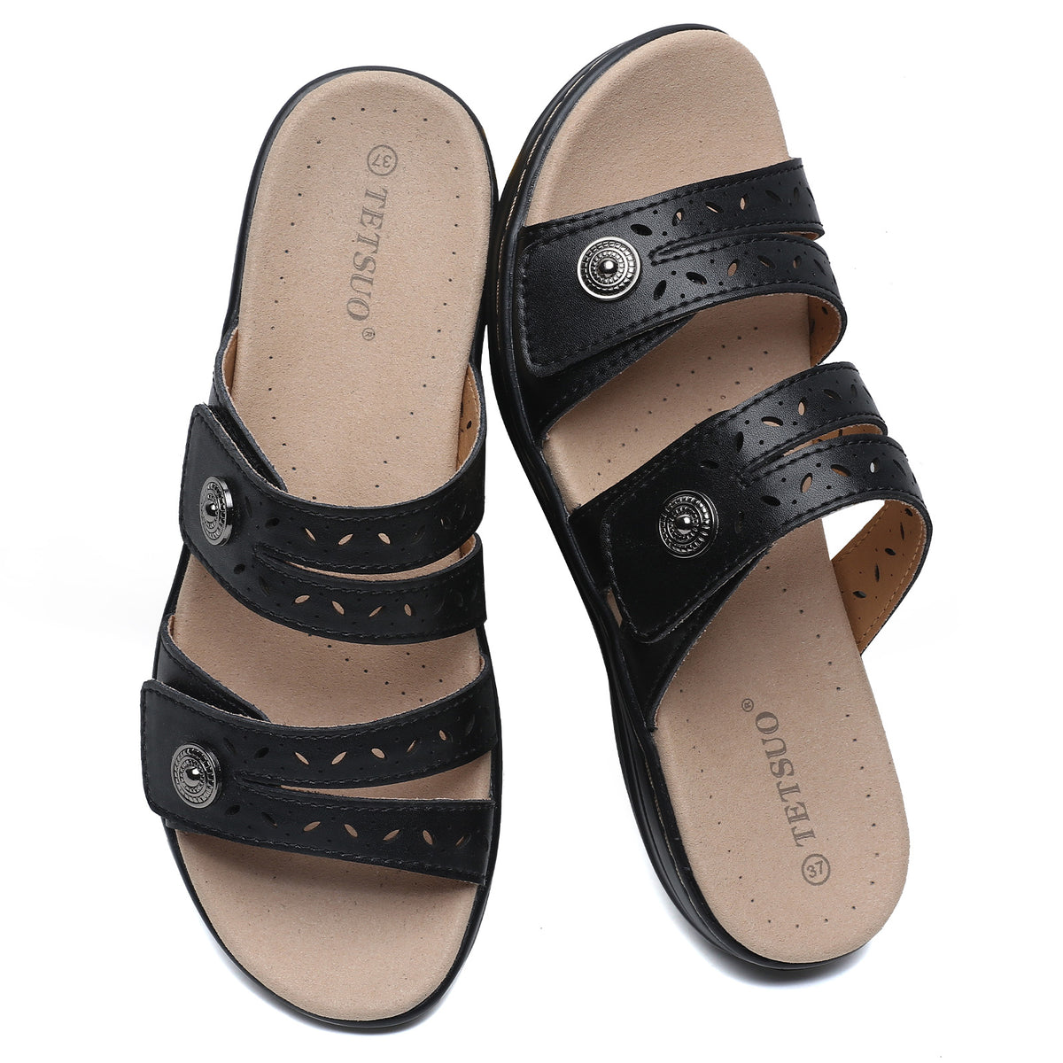 Women's Flat Sandals Dressy Summer Open Toe Comfortable Walking Sandal Arch Support Slide Sandals Adjustable Strap Slip On Ladies Sandals