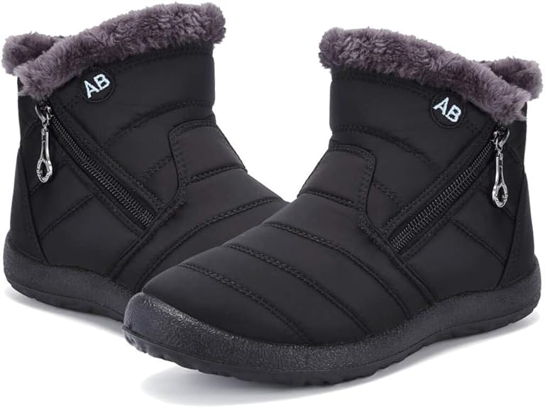 Womens Snow Boots Winter Fur Lined Ankle Boots Ladies Side Zipper Warm Lightweight Booties Outdoor Anti-Slip Girls Walking Boots