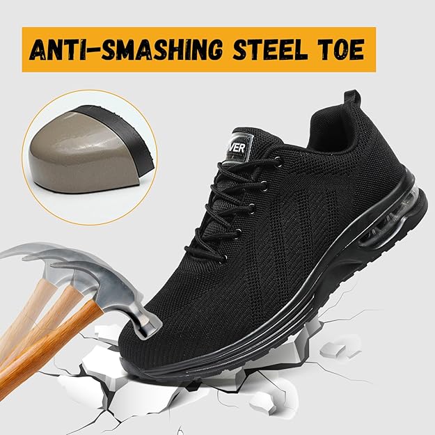 【Bravover】Safety Shoes for Mens Womens Work Steel Toe Shoes Lightweight Industrial & Construction Indestructible Safety Comfortable Shoes Puncture Proof Shoes